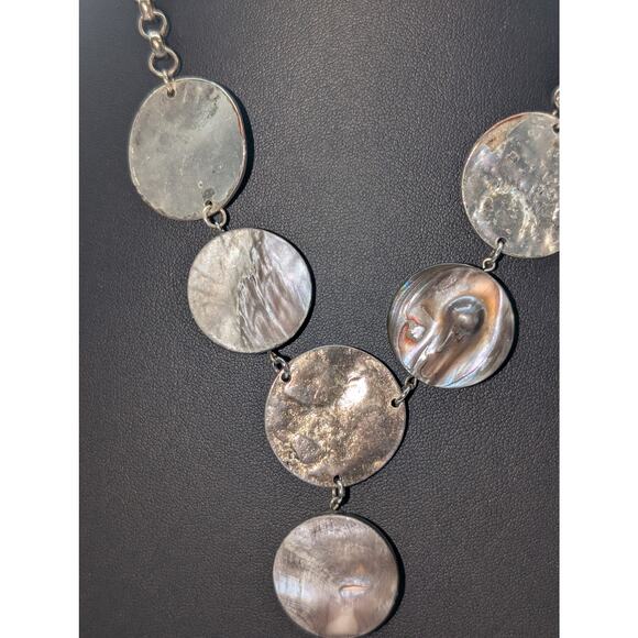 Lydell N.Y.C. Silver Tone Rutilated Quartz Shell Disk Rolo 18" Chain Necklace - Picture 4 of 16